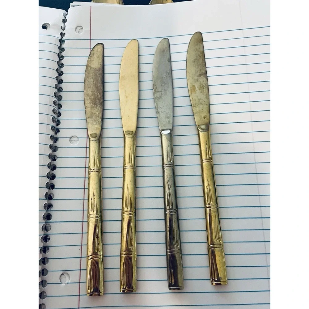 Lifetime Cutlery IC Stainless‎ Japan Bamboo Gold Electroplated Flatware 21 Piece